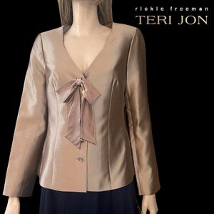 Rickie Freeman for Teri Jon Silk & Rayon Rosewood Fancy Blazer Jacket Bow Detail